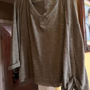 ADORA Khaki Long Sleeve V-Neck Top